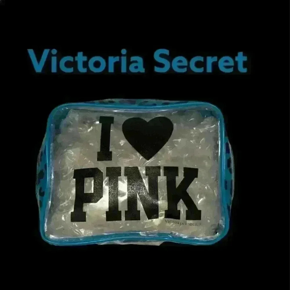 VICTORIA SECRET MAKEUP CASE BAG WITH BLUE LEOPARD ANIMAL PRINT - Picture 2 of 6